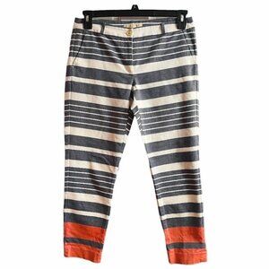 MICHAEL Michael Kors Size 6 Stripe Stretch Cotton Cropped Pants Grey White Coral